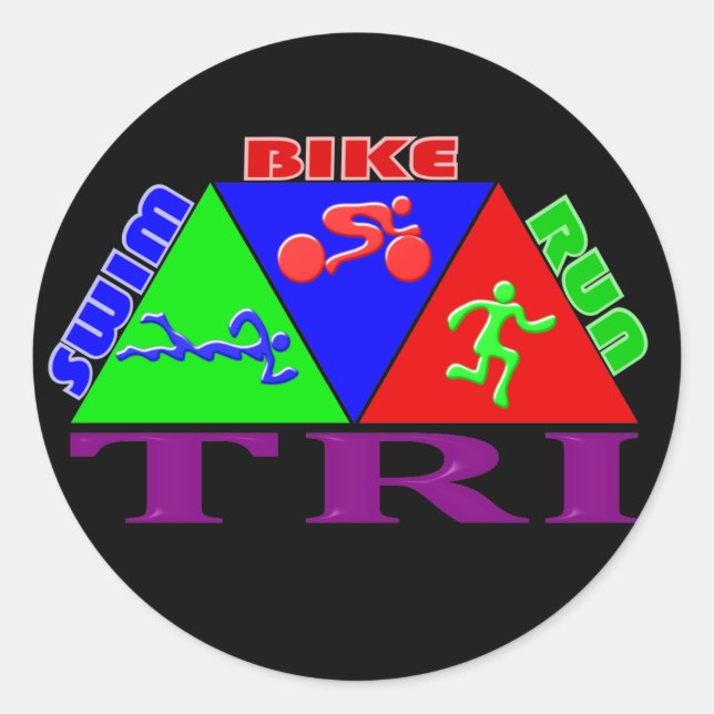 TRI Triathlon Swim Bike Run PYRAMID Design Classic Round Sticker (Front)