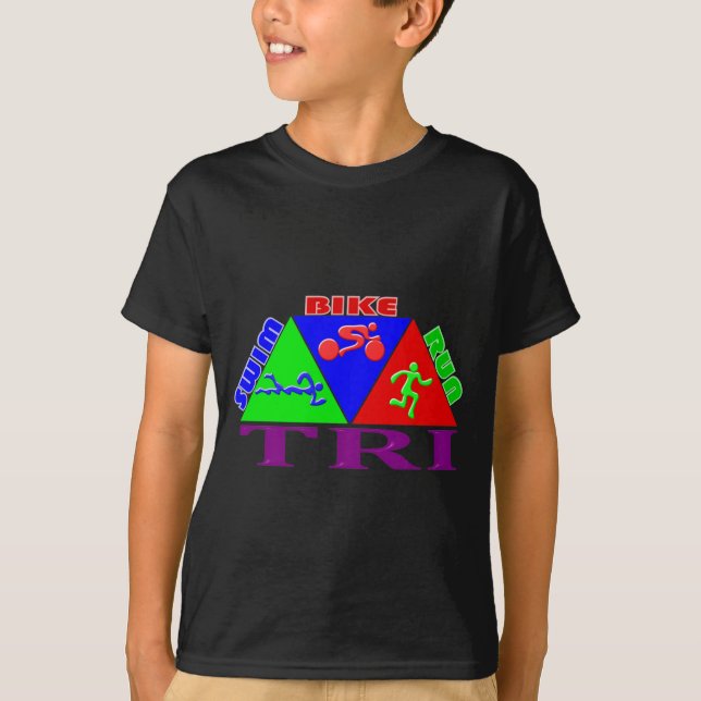 TRI Triathlon Swim Bike Run PYRAMID Design T-Shirt (Front)