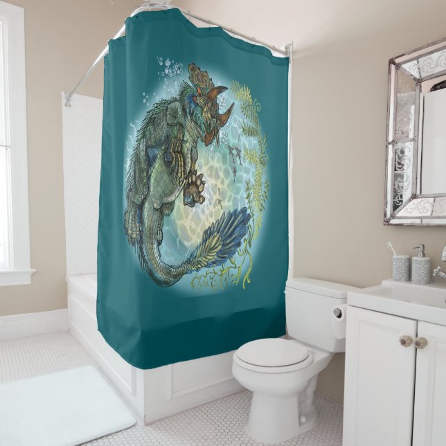 Tri-turtletops Dinosaur Shower Curtain (In Situ)