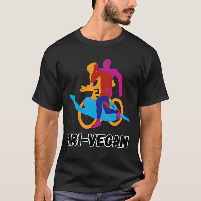 Tri-Vegan Triathlon vegan swim bike run T-Shirt (Front)