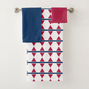 Triangel rows pattern Red blue and White Bath Towel Set