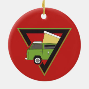 triangle classic green camper van ceramic tree decoration
