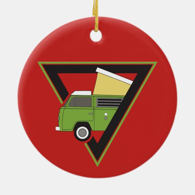 triangle classic green camper van ceramic tree decoration (Back)