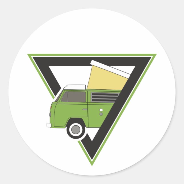 triangle classic green camper van round sticker (Front)