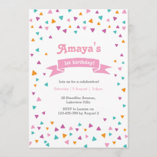 Triangle confetti Girl's Birthday Invitation