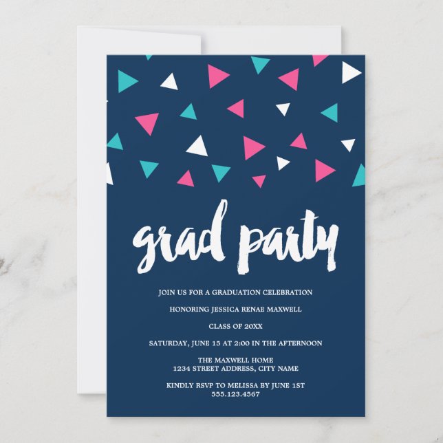Triangle Confetti Graduation Party Invitation (Front)