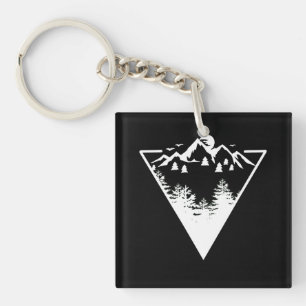 Triangle frame artwork with wilderness landscape key ring