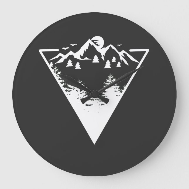 Triangle frame artwork with wilderness landscape large clock (Front)