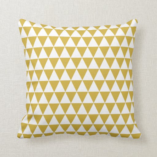 Image of Triangle Geometric Pattern Mustard Yellow Cushion