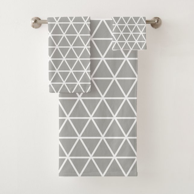 Triangle Geometric Pattern on Silver Grey Bath Towel Set (Insitu)