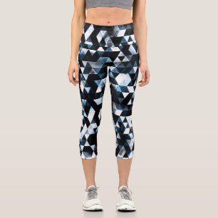 Triangle Geometric Vibrant Blue Smoky Galaxy Capri Leggings