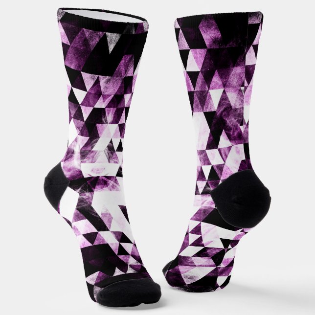 Triangle Geometric Vibrant Pink Smoky Galaxy Socks (Angled)