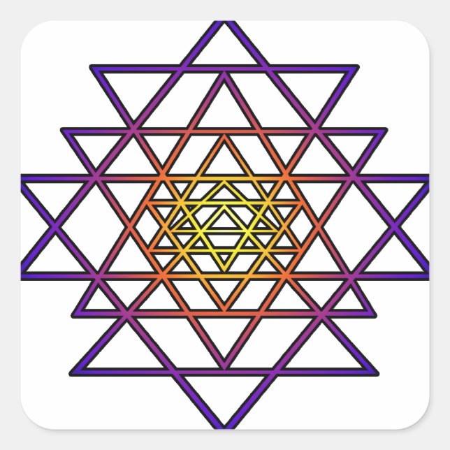 Triangle Mandala (yellow purple) Sri Yantra Square Sticker (Front)