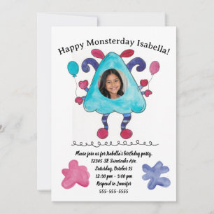 Triangle Monster Kids Photo Birthday Invitation