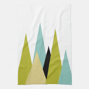 Triangle Mountains Of Green Turquoise Yellow Black Tea Towel