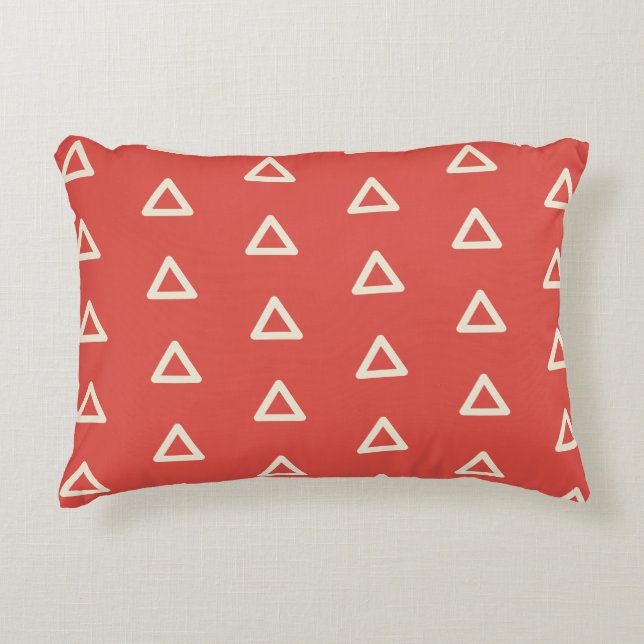 Triangle Pattern in Red Orange & Cream Geometric Decorative Cushion (Front)