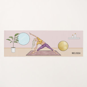 Triangle Pose Yoga Woman In Pink Studio And Name Mat