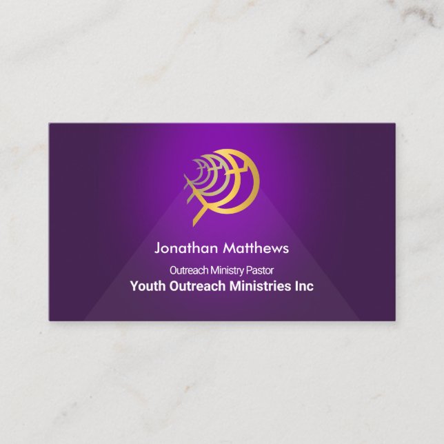 Triangle Purple Spot Light Gold Ichthus Ministry Business Card (Front)