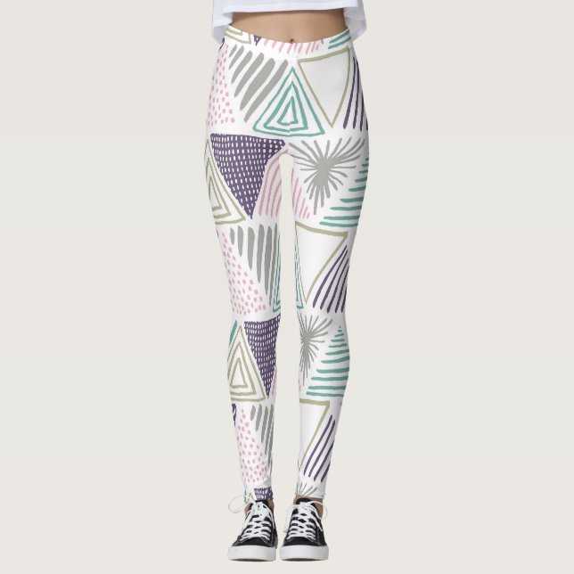 Triangle shapes, hand-drawn vintage style. leggings (Front)