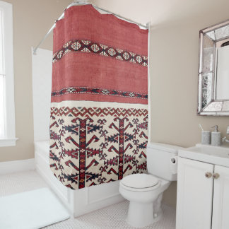 Triangle Stripe Kilim III Red Black White Shower Curtain