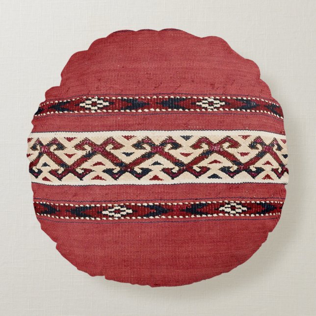 Triangle Stripe Kilim Red Black White  Round Cushion (Front)
