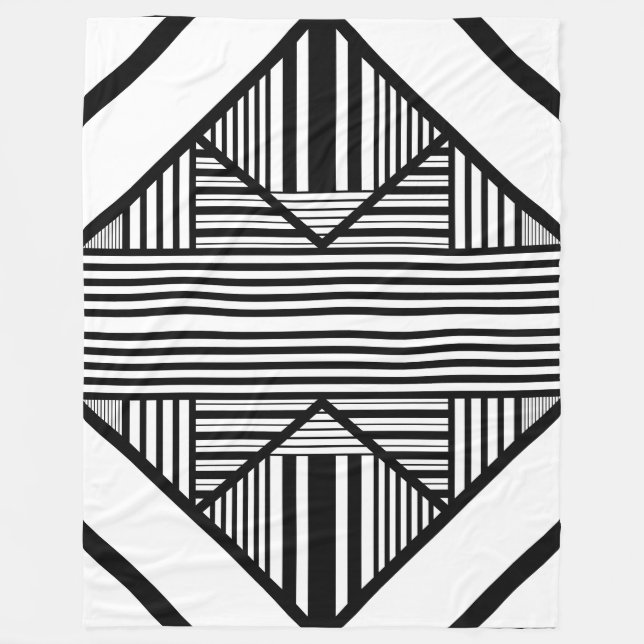 Triangle stripes 2 in Black and White Fleece Blanket (Front)