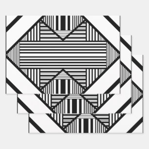 Triangle stripes 2 in Black and White Wrapping Paper Sheet