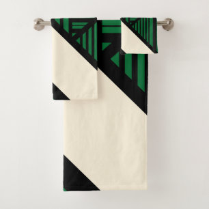 Triangle Stripes - Green, Cream and Black Bath Towel Set