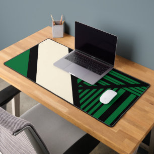 Triangle Stripes - Green, Cream and Black Desk Mat