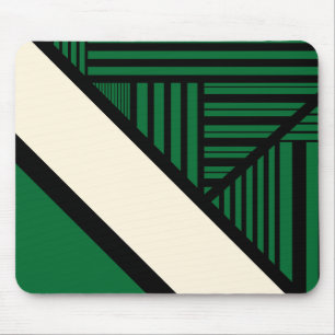Triangle Stripes - Green, Cream and Black Mouse Mat