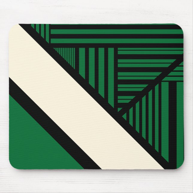 Triangle Stripes - Green, Cream and Black Mouse Mat (Front)