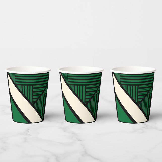 Triangle Stripes - Green, Cream and Black Paper Cups (Multi)
