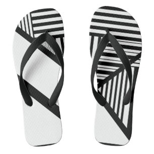 Triangle stripes in Black and White Flip Flops