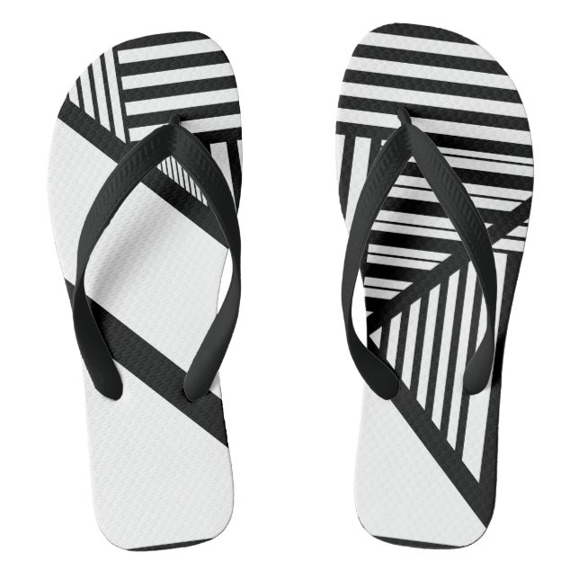 Triangle stripes in Black and White Flip Flops (Footbed)