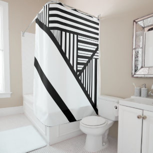 Triangle stripes in Black and White Shower Curtain