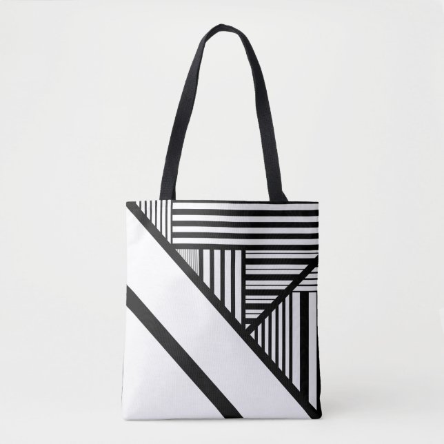 Triangle stripes in Black and White Tote Bag (Front)