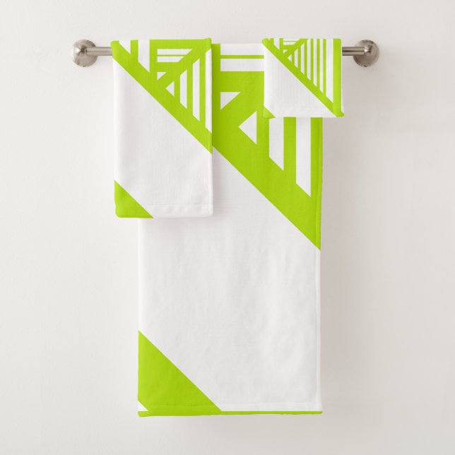 Triangle Stripes in Lime Green and White Bath Towel Set (Insitu)