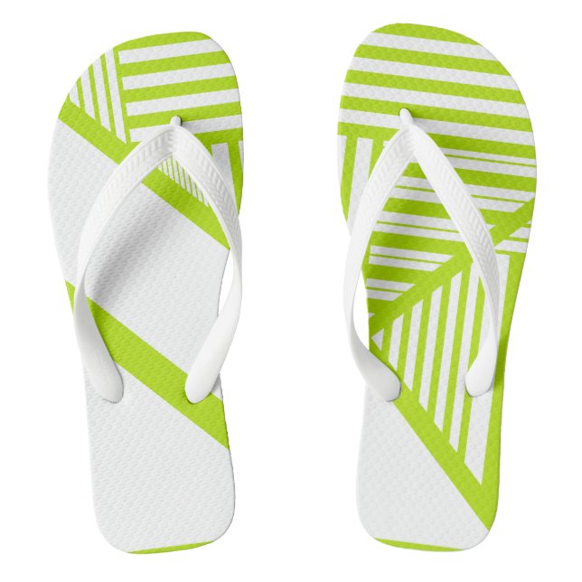 Triangle Stripes in Lime Green and White Flip Flops (Footbed)