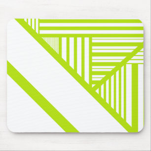 Triangle Stripes in Lime Green and White Mouse Mat