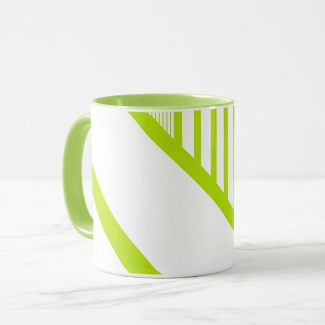Triangle Stripes in Lime Green and White Mug (Front Left)