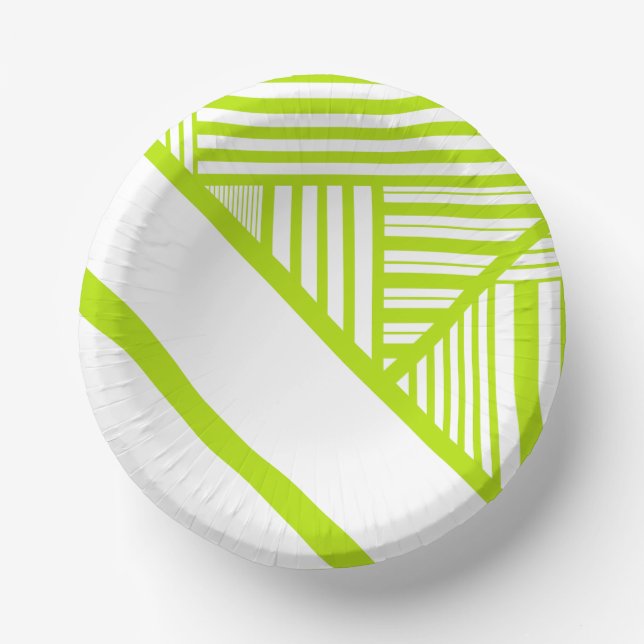 Triangle Stripes in Lime Green and White Paper Plate (Front)