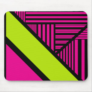 Triangle Stripes in Lime Green, Hot Pink and Black Mouse Mat