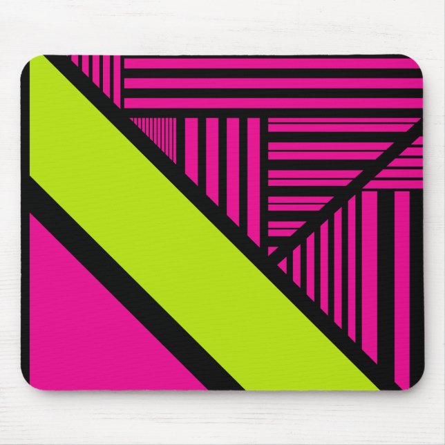 Triangle Stripes in Lime Green, Hot Pink and Black Mouse Mat (Front)