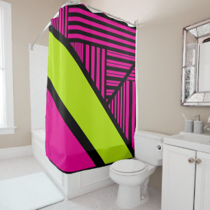 Triangle Stripes in Lime Green, Hot Pink and Black Shower Curtain