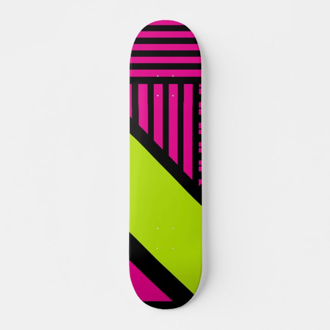 Triangle Stripes in Lime Green, Hot Pink and Black Skateboard (Front)
