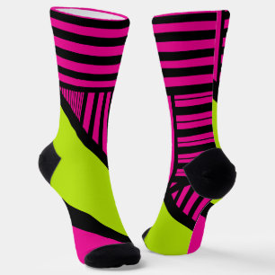 Triangle Stripes in Lime Green, Hot Pink and Black Socks