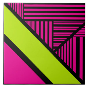 Triangle Stripes in Lime Green, Hot Pink and Black Tile