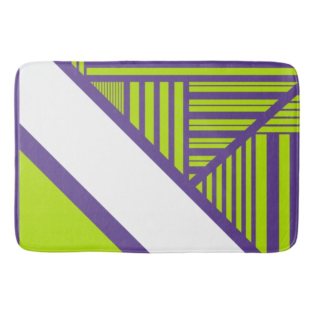 Triangle Stripes in Lime Green & Purple Bath Mat (Front)