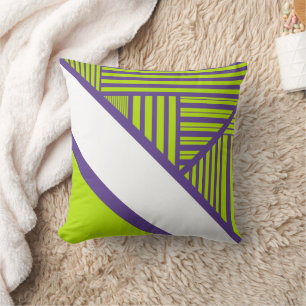 Triangle Stripes in Lime Green & Purple Cushion