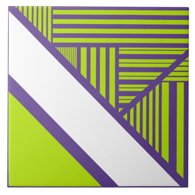 Triangle Stripes in Lime Green & Purple Tile (Front)